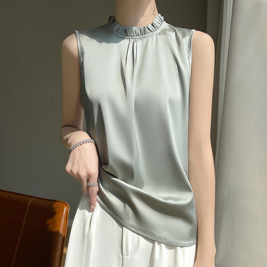 百媚生 立领无袖背心T恤修身上衣百搭打底衫半袖R-D44 商品图8