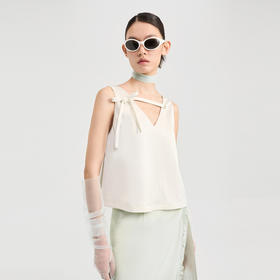 lost in echo2024夏季新款高级V领双层蝴蝶结上衣吊带背心上衣女