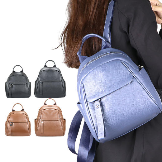 雀说 头层牛皮双肩包真皮大容量荔枝纹通勤包女背包1667 商品图0