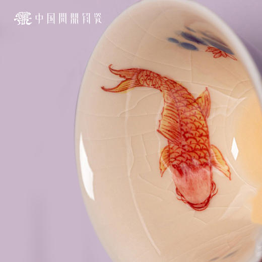 问鼎钧瓷鹅黄青花斗笠杯（赪鲤悠游）(缺货) 商品图1