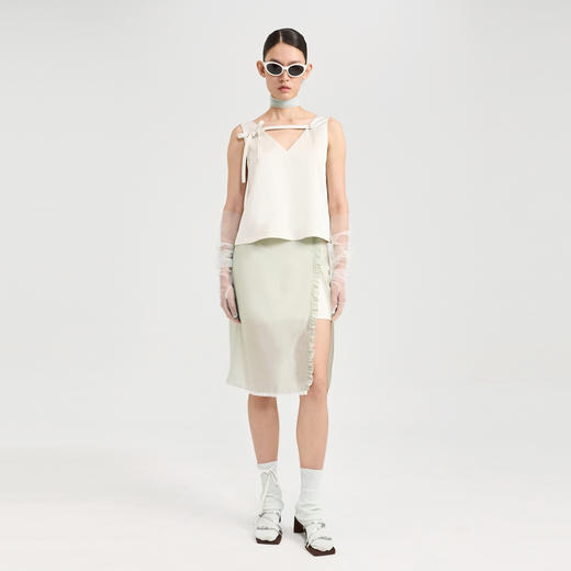 lost in echo2024夏季新款高级V领双层蝴蝶结上衣吊带背心上衣女 商品图1