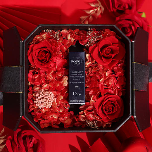 八角永生花口红礼盒玫瑰花盒香水精油花盒红色玫瑰花礼品盒七夕圣诞情人节送女友礼物 商品图0