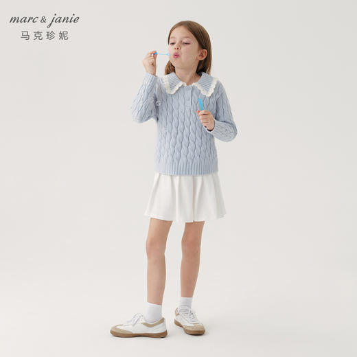 【抗起球】马克珍妮秋冬新款 女童北极绒花边领针织毛衣 231955 商品图1