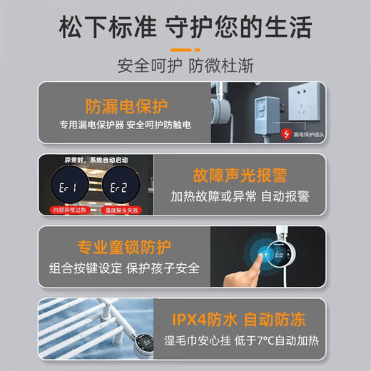松下电热毛巾架 卫生间加热毛巾架 电动烘干架 智能毛巾架 浴室置物架 【3-4人】灰色左温控DJ-J0368LCG 商品图4