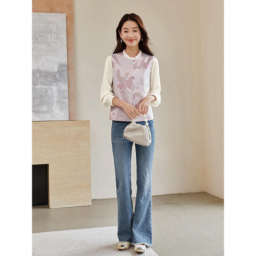 【1件72折】熙世界新中式鹤纹提花织金背心马甲女春秋新款国风刺绣坎肩上衣 商品图4