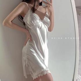 【轻奢性感！缎面蕾丝吊带连衣裙】一穿就不想脱掉的裸感舒适，冰丝薄款雪纺睡衣女夏季吊带睡裙蕾丝火辣家居服