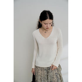 HeyDress麻感针织衫女春秋复古V领宽松慵懒休闲百搭套头气质上衣