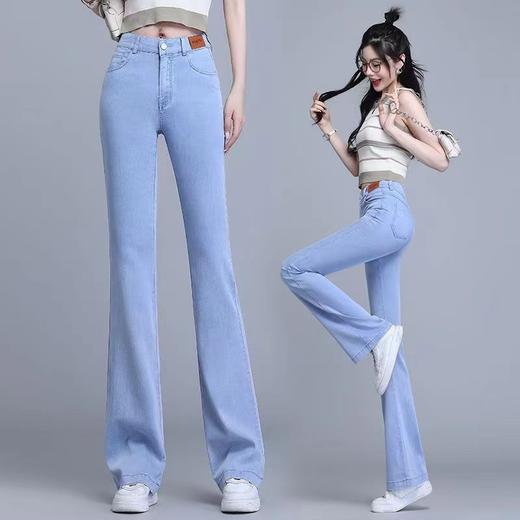 百媚生 天丝微喇牛仔裤女夏季薄款裤子高腰冰丝喇叭裤女9950 商品图5