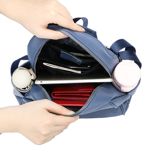 雀说 头层牛皮双肩包真皮大容量荔枝纹通勤包女背包1667 商品图3