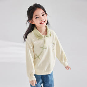 笛莎Deesha 女童卫衣2024秋季新款国风翻领卫衣