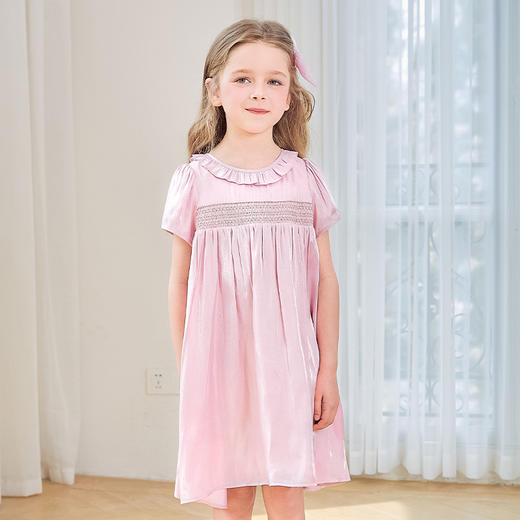 mettekids女童裙子夏季2024新款儿童连衣裙粉色甜美泡泡袖公主裙 商品图5