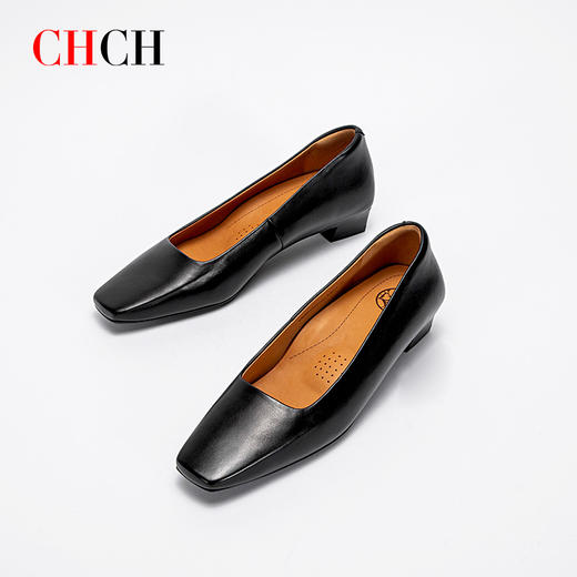 CHCH平衡鞋新款羊皮简约大方百搭粗跟女式通勤单鞋CN2B5101 商品图2