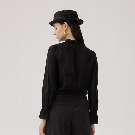 谜底衬衫长袖女2024秋新品优雅浪漫花边V领宽松刺绣衬衣243MC1104 商品图2