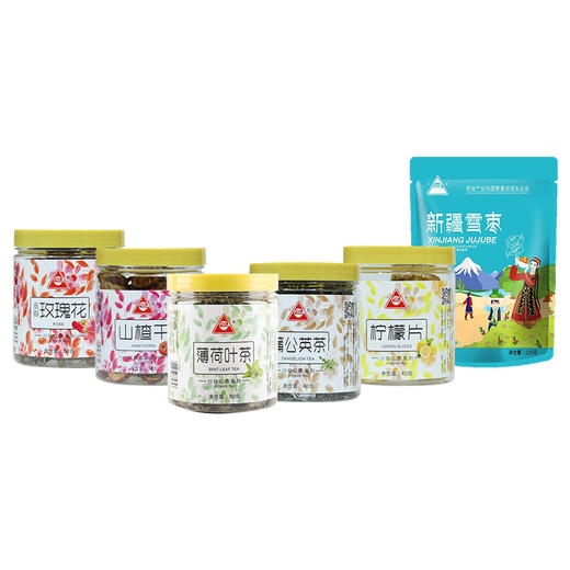 【川珍】夏日礼物花茶礼盒535g（柠檬片40g、玫瑰花60g、山楂干90g、蒲公英40g、薄荷叶茶80g、新疆雪枣225g） 商品图1