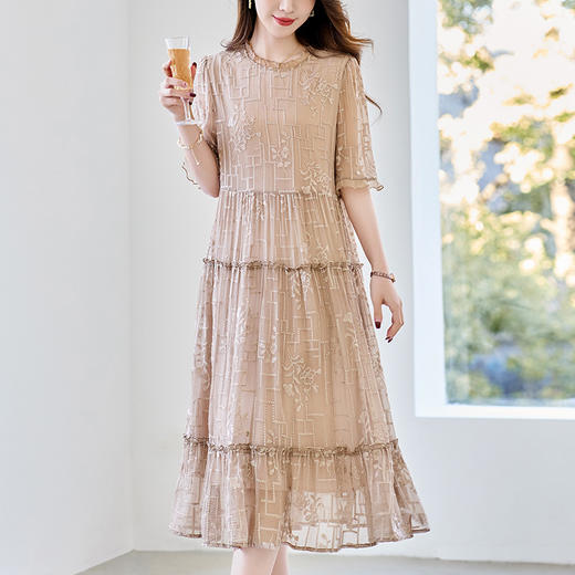 福利款~丁摩 真丝原创女装奢华重工刺绣真丝连衣裙女拼接A字裙4ZF-96960 商品图3