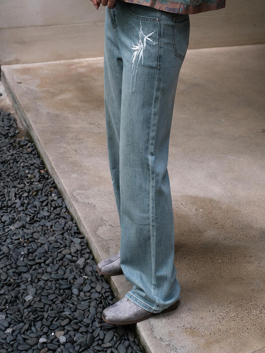 盛唐婧 |竹子刺绣牛仔阔腿裤 [特价品] 商品图2