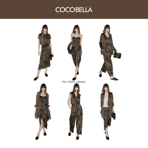 【限时秒杀】COCOBELLA轻奢新国风缎面印花通勤西裤高腰打褶直筒裤PA0012 商品图1