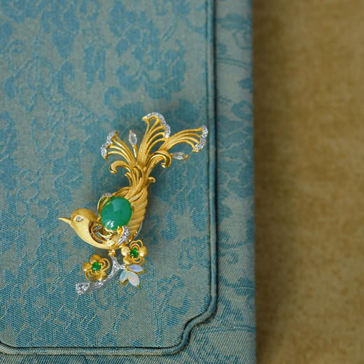 龢盒原创 花间小鸟翡翠胸针套 商品图3