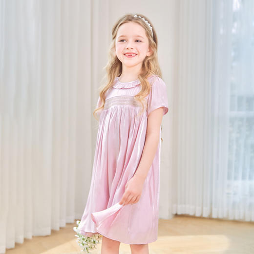 mettekids女童裙子夏季2024新款儿童连衣裙粉色甜美泡泡袖公主裙 商品图1