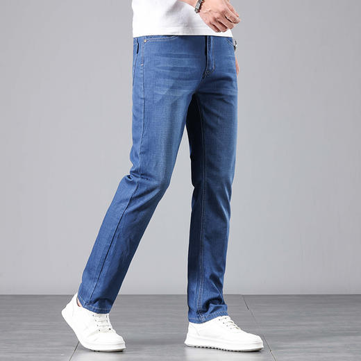赤兔嗨购男装宽松直筒弹力不束缚牛仔裤蓝色2024年秋冬新款水洗长裤宽腿 商品图5