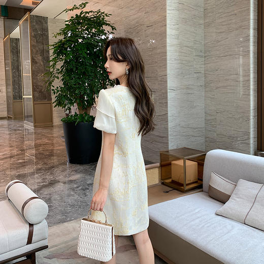[奢姿轻奢系列]大码女装2024夏季蝴蝶结提花裙子胖妹妹钉珠连衣裙8942810023 商品图3