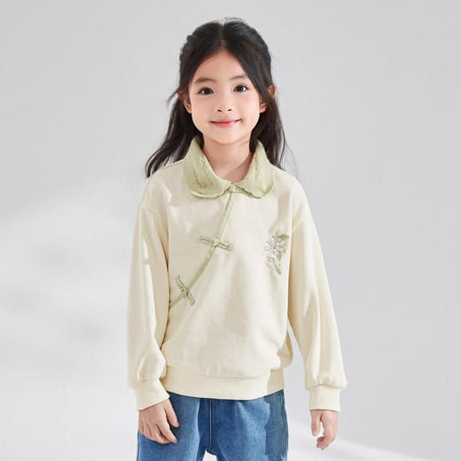笛莎Deesha 女童卫衣2024秋季新款国风翻领卫衣 商品图1