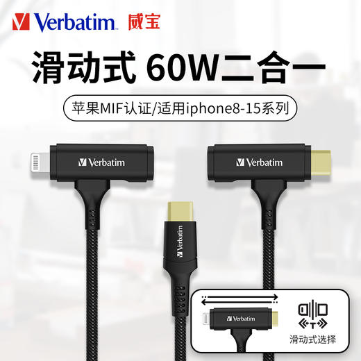 威宝 连接线 二合一编织快充 usb c to usb c to lightning  1.2米 灰色 商品图2