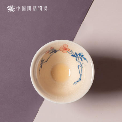 问鼎钧瓷鹅黄青花斗笠杯（凌霄花） 商品图1