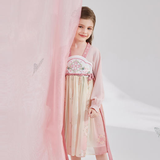 笛莎Deesha 女童2024秋季新款樱花顺纡绉国风连衣裙 商品图1