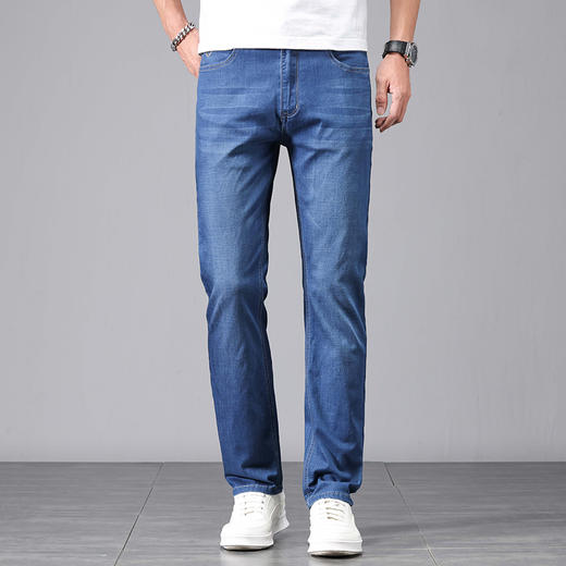 赤兔嗨购男装宽松直筒弹力不束缚牛仔裤蓝色2024年秋冬新款水洗长裤宽腿 商品图2