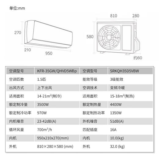 三菱重工空调 1.5匹空调 新3级能效 智能电辅热 智能水洗 变频冷暖家用卧室空调挂机 SRKQH35D5VBW 商品图3