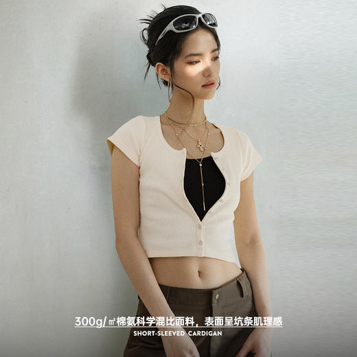 马登针织圆领短袖显瘦修身开衫肌理感短款百搭上衣基础针织衫夏女 商品图1