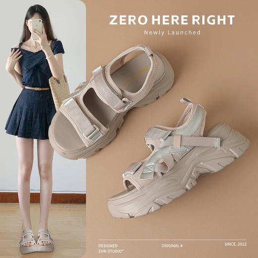 ZHR则则厚底运动凉鞋女夏季新款凉鞋魔术贴休闲百搭防滑增高凉鞋 商品图6