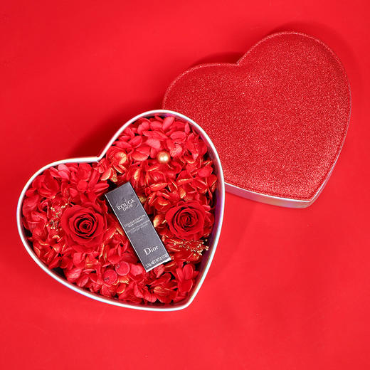 情人节永生花口红香水礼盒鲜花盒礼品包装盒红玫瑰六角永生花盒七夕圣诞情人节送女友礼物 商品图2