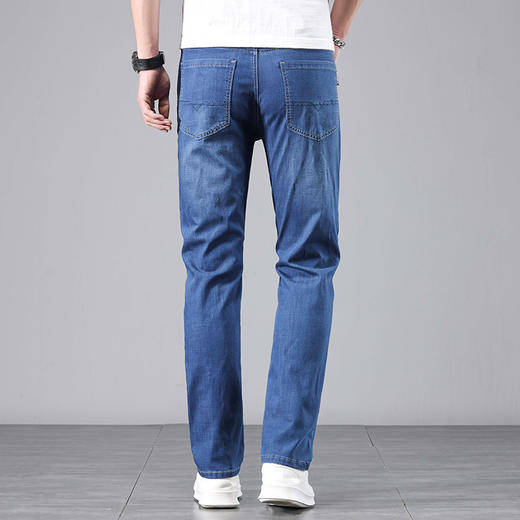 赤兔嗨购男装宽松直筒弹力不束缚牛仔裤蓝色2024年秋冬新款水洗长裤宽腿 商品图7