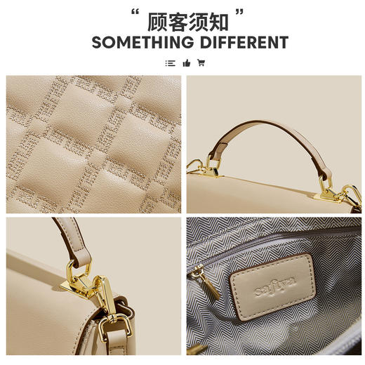 Safiya/索菲娅2024新款二层牛皮时尚小方包手机包手提单肩斜挎包女 SF42215138 商品图11
