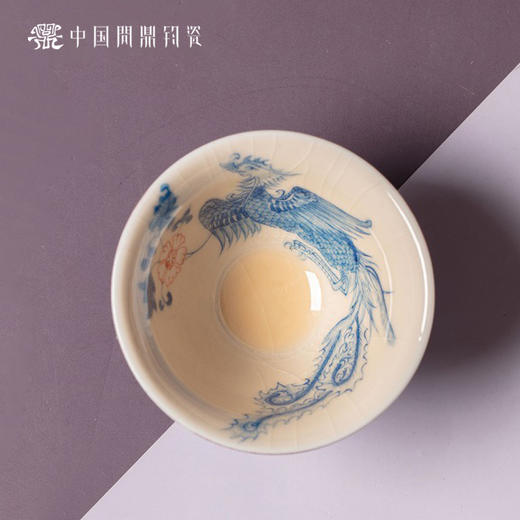 问鼎钧瓷鹅黄青花斗笠杯（晗花飞凤）(缺货) 商品图4