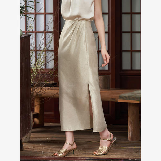 轻奢高级感光泽感醋酸天丝半裙女夏季知性温柔小A字半裙V1341048 商品图2