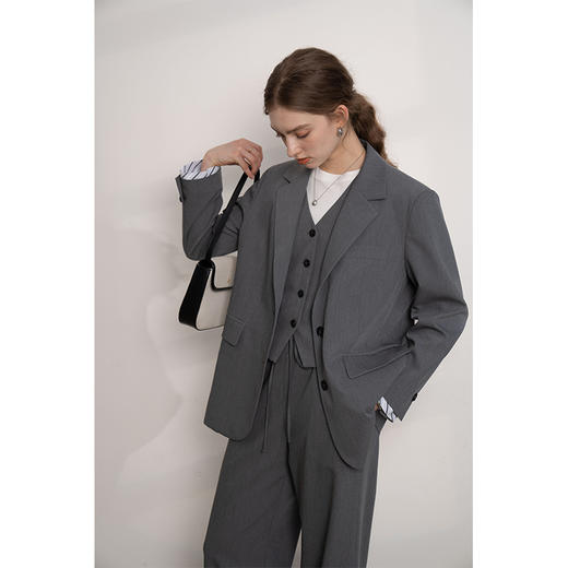 HeyDress灰色马甲女春秋复古V领叠搭无袖上衣通勤气质感内搭马夹 商品图2