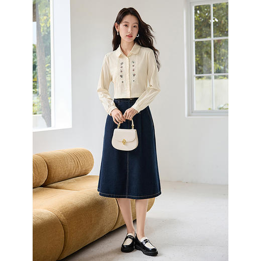 【79元福袋，不支持退换】熙世界文艺清新刺绣花边纯棉衬衫秋季2025新款别致小众长袖衬衣 商品图4