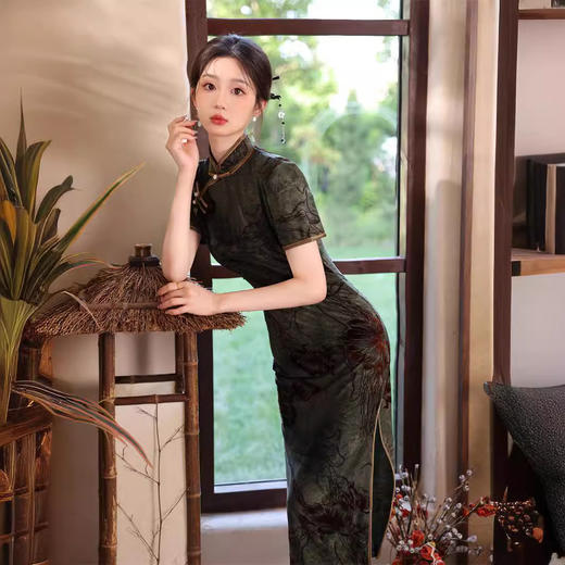 TX8357 2024夏季新款冰丝旗袍新中式国风水墨画长款旗袍高雅气质显瘦旗袍 商品图1