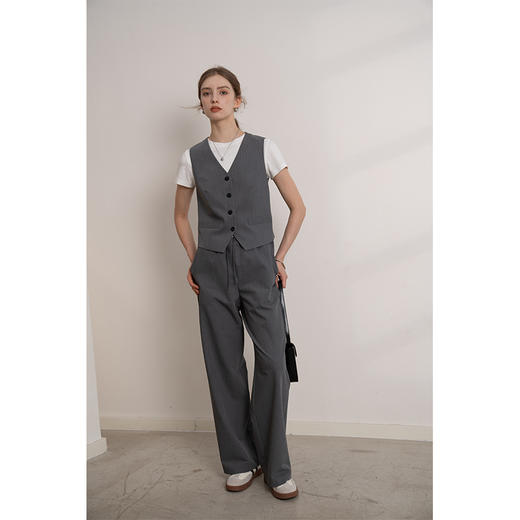 HeyDress灰色马甲女春秋复古V领叠搭无袖上衣通勤气质感内搭马夹 商品图3