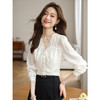 【129选3件，不退换】熙世界轻国风提花雪纺衬衫2025初秋收腰显瘦浮雕感长袖V领上衣 商品缩略图1