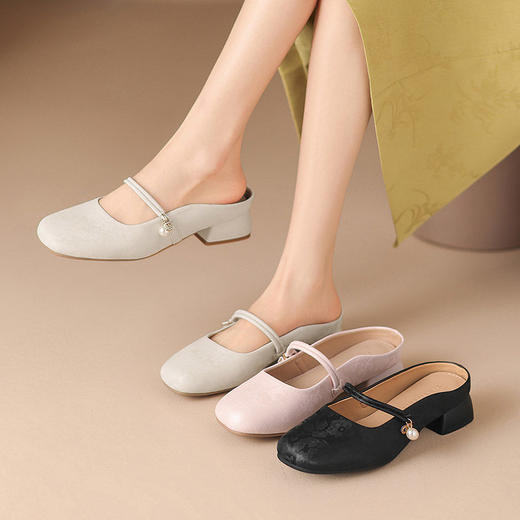 ZHR新中式包头拖鞋女夏季新款中国风凉拖气质粗跟半拖鞋外出凉鞋 商品图4