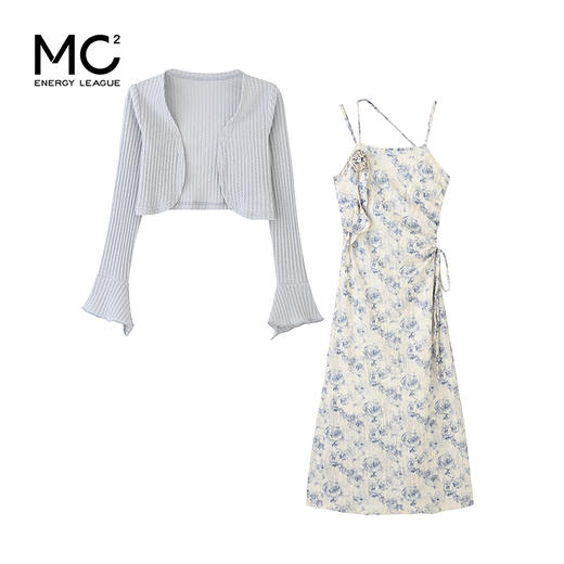 女装喇叭长袖小衫+弹力花色吊带长裙套裙-A45S4231001 商品图4