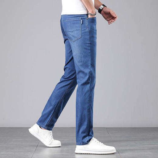 赤兔嗨购男装宽松直筒弹力不束缚牛仔裤蓝色2024年秋冬新款水洗长裤宽腿 商品图6