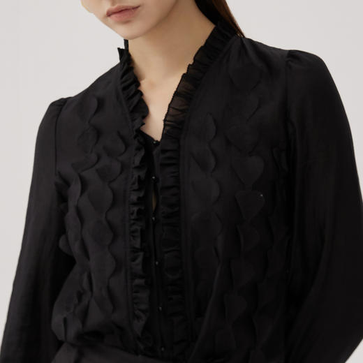 谜底衬衫长袖女2024秋新品优雅浪漫花边V领宽松刺绣衬衣243MC1104 商品图3