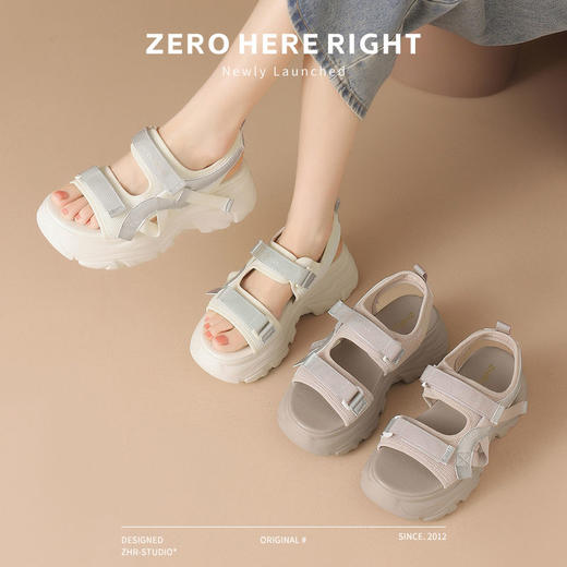 ZHR则则厚底运动凉鞋女夏季新款凉鞋魔术贴休闲百搭防滑增高凉鞋 商品图9