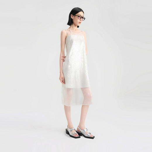 lost in echo2024夏季新款高级清冷亮片双层透视吊带裙连衣裙女 商品图0