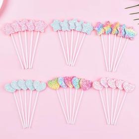 5支装 多彩亮片梦幻星星爱心插件 粉色/蓝色/多彩 磨砂五角星爱心插件